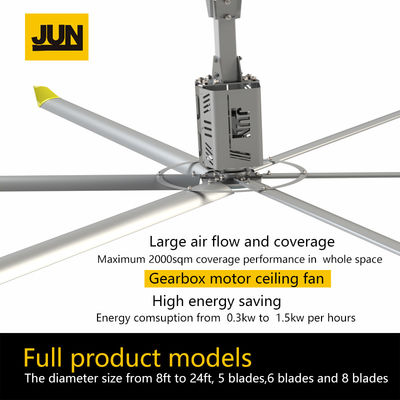Ventilatore di soffitto industriale grande con 24 ft (7,3 metri) Sei pezzi di lame in lega di alluminio